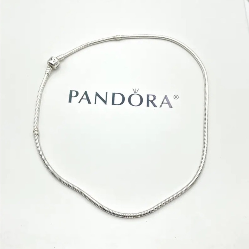 Pandora Sterling Silver Snake Chain Necklace With Barrel Original Clasp 16.5 in